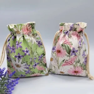 Custom Eco Friendly Cotton Drawstring Bag Reusable Mini Beauty Gift Bag with Full Print for Summer