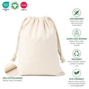 Custom Eco Friendly Reusable Durable Shopping Packaging Travel Dust Cotton Canvas Drawstring Bag for Promotional Gift