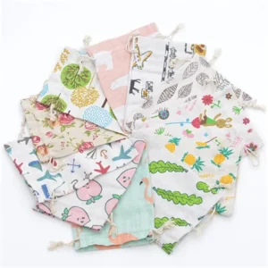 Custom Embroidery Canvas Material Christmas Drawstring Gift Custom Cotton Drawstring Dust Bag Lien Small Canvas Dust Bags