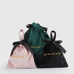 Custom Embroidery Logo Pink Velvet High End Storage Dust Drawstring Bag with Handle