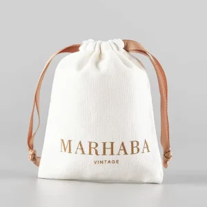 Custom Fashion Jewelry Bag 100% Organic Cotton Canvas Pouch Small Cotton Drawstring Bag With Logo For Gift Jewelry Packaging