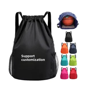 Custom Football Basketball Polyester Bag Promotional Large Capacity Outdoor Sports Drawstring Backpack