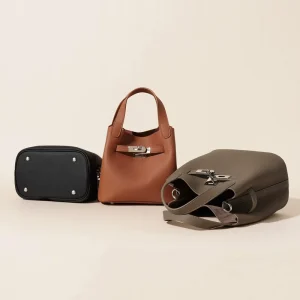 Custom Genuine Leather Lychee Pattern Crossbody Bag Cowhide Single Shoulder Slanted Underarm Bag Lychee Pattern Lady Bucket Bag