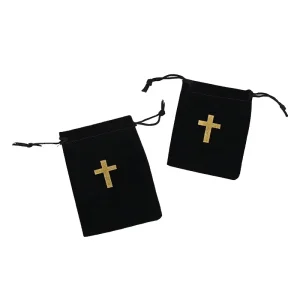 Custom Gold Hot Stamping Cross Velvet Drawstring Bag Religious Christian Rosary Pouch Small Jewelry Gift Storage Packaging Pouch