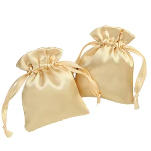 Custom Gold Satin Drawstring Pouch Dust Bag Jewelry Packaging for Elegant Container Storage