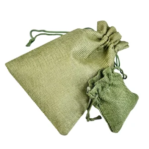 Custom Green Velvet Drawstring Bag Mini Linen String Pouch for Jewelry Gift Wrapping and Packaging Burlap Style