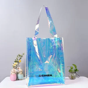 Custom Holographic PVC Reusable Tote Bag Cosmetic Shoulder Bag Waterproof Shopping Promotional Gift Bag 100pcs