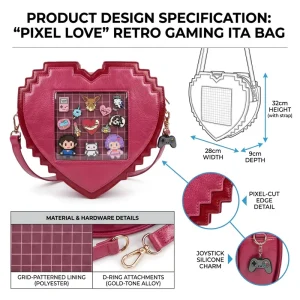 Custom Kawaii Heart Shaped Pixel Art Ita Bag Pin Display Clear Window Crossbody Shoulder Bag for Girls & Cosplay Street Wear
