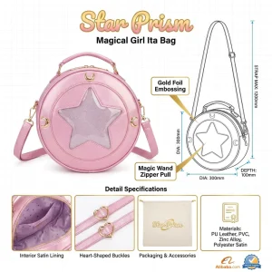 Custom Kawaii Star Prism Magical Girl Ita Bag Premium Round PU Leather Crossbody Bag for Anime Convention Daily Carry