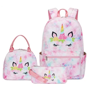 Custom LOGO New Design 3 in 1 Fashion Zipper Closure Girls School Backpack Set with Lunch Bag Polyester