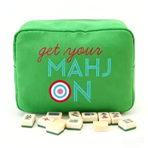 Custom Large Big Mahjong Zipper Green Pouch Print Pouch Water Resistant Nylon MAHJ Lover Gift Travel Toiletry Mahjong Tile Bag