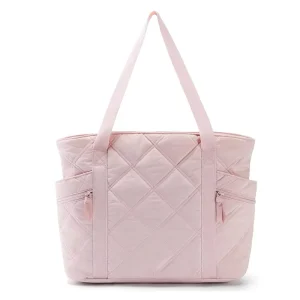 Custom Large Capacity Waterproof Women Quilted Handbag Nylon Grid Pattern Soft Zipper Closure With Two Travel Shoulder Straps