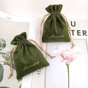 Custom Large Dark Green Gift Velvet Drawstring Bag Cloth Underwear Storage Dust Pouch