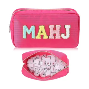 Custom Large Pink Mah Jongg Zipper Pouch Print Pouch Water Resistant Nylon Mah Jong Lover Gift Travel Toiletry Mahjong Tile Bag