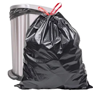 Custom Large Size Black Trash Bag Waterproof Bin Liner HDPE Scented Drawstring Garbage Bag on Roll