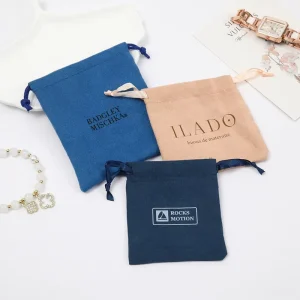 Custom Logo Blue Luxury Suede Jewelry Pouch Jewelry Drawstring Packaging Bags Personalized Jewelry Bag with Your Logo