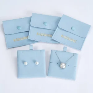 Custom Logo Bracelet Earring Necklace Jewelry Pouch Blue Suede Microfiber Velvet Jewellery Bag with Insert for Gift Packaging