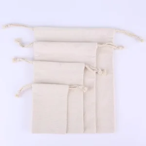 Custom Logo Canvas Drawstring Bag Eco Friendly Cotton Jewelry String Pouch