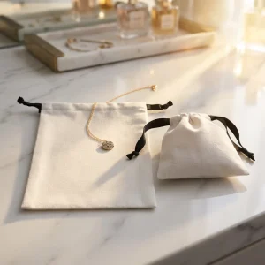 Custom Logo Cotton Drawstring Bag for Rings Necklaces Jewelry Pouch Reusable Luxury Gift Dust Bag