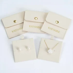 Custom Logo Cream Suede Velvet Microfiber Leather Gift Packaging Jewelry Bag Ring Bracelet Earring Necklace Pouch with Insert