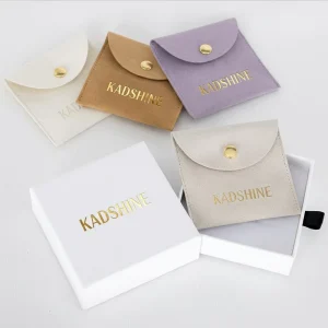Custom Logo Earring Chain Necklace Storage Button Bag Suede Microfiber Leather Jewelry Pouch with Box for Jewellry Gift Package