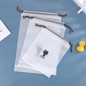 Custom Logo Eco Friendly Clothes Makeup Packaging Pouch Plastic Frosted Square Bottom Drawstring Bags