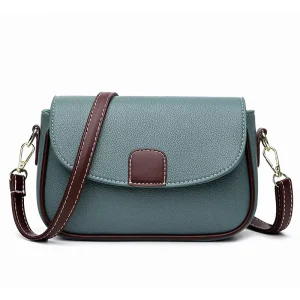Custom Logo Fashion Contrast Color Saddle Shoulder Bags Premium PU Leather Crossbody Bags with Adjustable Strap for Women