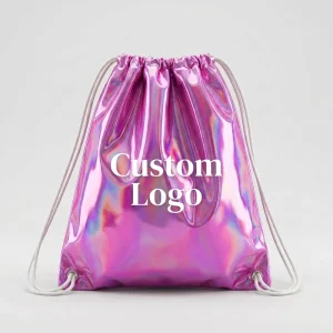 Custom Logo Holographic Drawstring Bag Laser Iridescent Backpack for Music Festival Sports Events Fashion Gift