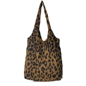 Custom Logo Lady Fashion Simple Corduroy Bag Shoulder Handbags Leopard Print Big for Girl Student