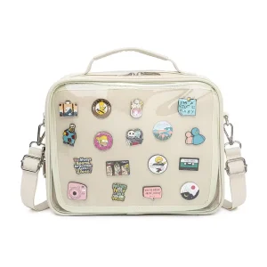 Custom Logo Lady Fashion Zipper Closure Transparent Pin Display Portable Polyester Women’s Crossbody Shoulder Bag