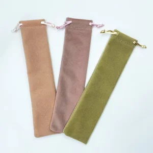 Custom Logo Long Velvet Drawstring Pen Bag Suede Pencil Lipgloss Makeup Bag Pouch
