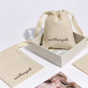 Custom Logo Luxury Cotton Drawstring Jewelry Bag Packaging for Earrings Necklace Jewelry Pouch