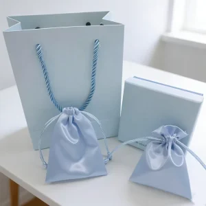 Custom Logo Luxury Lid and Base Box with Silk Gift Bag Satin Drawstring Bag Jewelry Pouch Jewelry Packaging Set