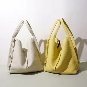 Custom Logo Minimalist Top Grain Cowhide Bucket Bag Women Retro Slouchy Hobo Bag OEM ODM Pebbled Leather Shoulder Tote Pouch