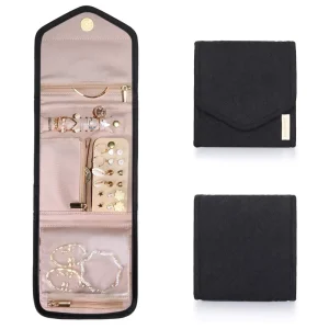 Custom Logo OEM Fashionable Jewelry Pouch Bag Button Closure 15.5x14cm Portable Travel Jewelry