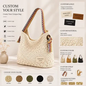 Custom Logo Personalized Summer Woven Shoulder Bag Large Capacity Beach Tote Fashionable Women’s Armpit Pouch