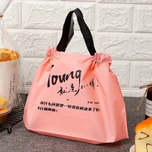 Custom Logo Plastic Drawstring Bags for Indian Takeout Food Delivery Bans Curry Packaging
