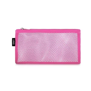 Custom Logo Print Pink Nylon Net Mesh Travel Makeup Bag Zipper Luxury Fashion Promotion Gift Cosmetic Bag For Women Ladies