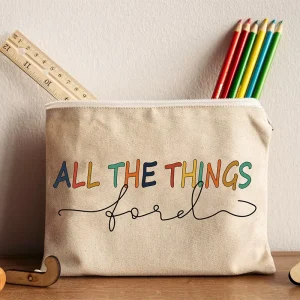 Custom Logo Printed Canvas Zipper Makeup Bag Cotton Small Canvas Coin Pouch Travel Cosmetic Bag Pencil Pouch