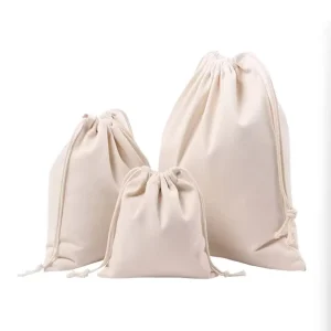 Custom Logo Printed Personalized White Shopping Jewelry Canvas Folding Style Organic Cotton Letter Pattern Drawstring Pouch Bags