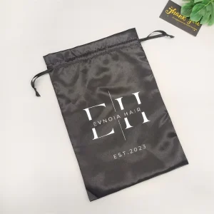 Custom Logo Printed Satin Braiding Hair Bundle Extension Drawstring Pouches Wig Dust Packaging Bag