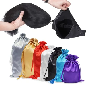 Custom Logo Printed Underwear Lingerie Dust Gift Packaging Silk Drawstring Pouch Soft Hair Satin Bags