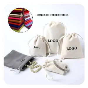Custom Logo Printed Velvet Gift Packaging Pouch Makeup Jewelry Natural Recycled Dust Drawstring Bag Jewelry Container