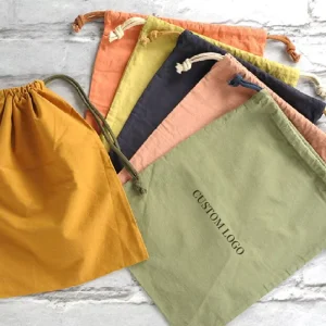 Custom Logo Printed White Drawstring Pouches Gift Packaging Cotton Cosmetic Jewelry Packaging Bags Canvas Tote Bag