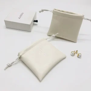Custom Logo Printed White Pu Leather Drawstring Jewelry Bag Leather Gift Pouch Bag
