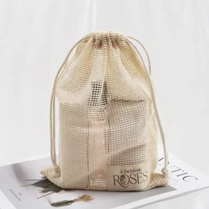 Custom Logo See Through Mesh Pouch Portable Cosmetic Toiletry Storage Sack Lightweight Breathable Mesh Drawstring Makeup Bag