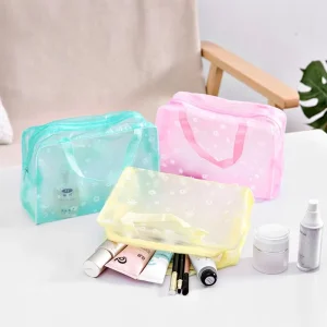 Custom Logo Travel Cosmetic Bag Transparent for Pink TPU Zip Pouch Reusable Clear PVC Makeup Bag with Letter Pattern