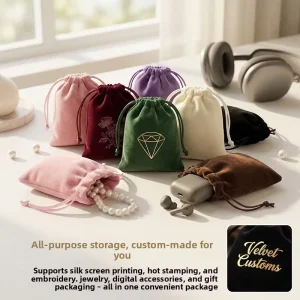 Custom Logo Velvet Jewelry Bag Small Storage Drawstring Pouch for Jewellery Packaging