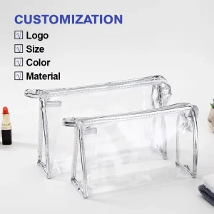Custom Logo Waterproof PVC Cosmetic Clear Transparent Plastic Toiletry Pouch Promotional Makeup Bag With Zipper