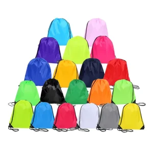 Custom Logo Waterproof Polyester Drawstring Bag Sports Gym Foldable Rope Carrying Shopping Backpack Promotional Simple